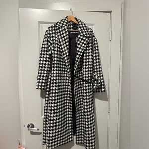 Petite Dogtooth Belted Wool Look Trench